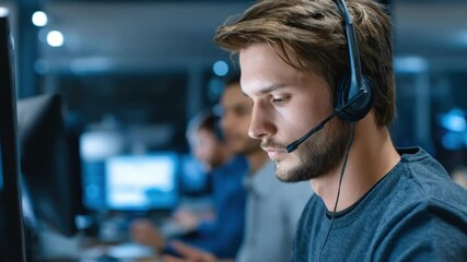 Medium shot showing a technical support operator managing urgent IT incident calls quickly diagnosing issues and routing requests to specialized teams.