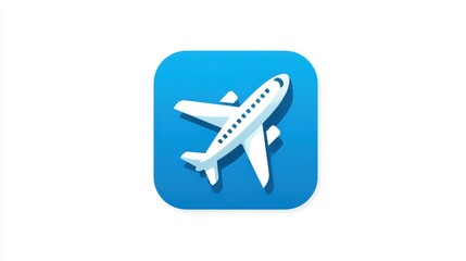A stylized airplane icon soaring against a blue background, symbolizing travel and adventure