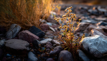 Desert flora emerges at sunset roadside landscape nature photography wilderness close-up growth resilience