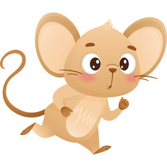 Cute Cartoon Mouse Running with Big Ears and Pink Cheeks on Transparent Background Simple Vector Illustration Festive Themed Character