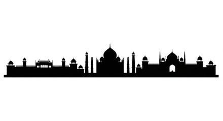 Fototapeta premium Silhouette of a cityscape featuring domes towers and intricate architectural details in a dark black color