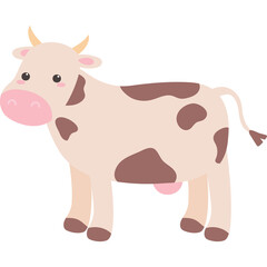 Cute Cartoon Light Pink Brown Spotted Cow With Pink Udder And Pink Nostrils Standing With Its Head Turned And Tail Curled On A Transparent Background