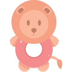 Cute cartoon lion character with a pink donut around its neck on a transparent white background a playful and whimsical illustration