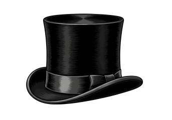 "Black Top Hat Illustration Isolated on Transparent Background PNG – Elegant Gentleman’s Accessory Design"