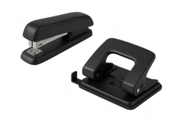 Black office stapler and hole punch stationery