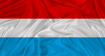 Luxembourg flag with fabric texture. Realistic flag of Luxembourg waving
