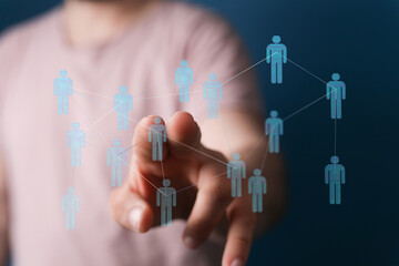 A visual representation of human connection, network and digital transformation, emphasizing teamwork, global networking and data interaction.