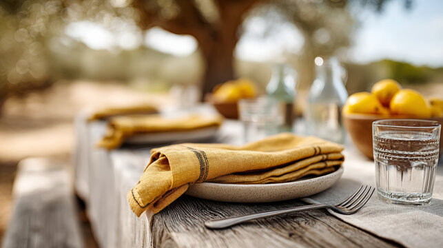 Cozy backyard lunch setup with bamboo and fresh lemons for outdoor dining inspiration
