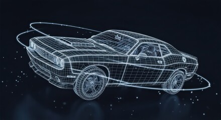 Digital blueprint representation showcasing an advanced automotive design with wireframe