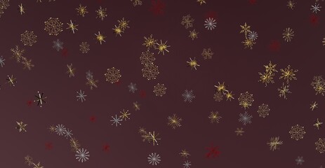 Christmas winter snowflake background, gold silver red snowflakes on a burgundy gradient background, abstract background, holiday season celebra