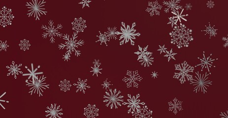 Festive winter snowflake background. Abstract Christmas illustration with snowflakes falling on a red background. Ideal for winter holidays and