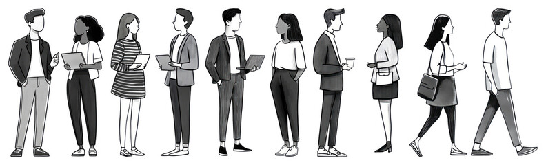 PNG Diverse group standing together, element set on transparent background