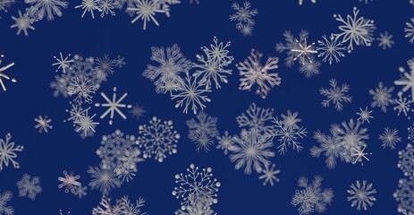 Abstract snowflake background perfect for holiday designs, Christmas greetings and seasonal celebrations. Snowflakes fall on deep blue sky backg © vegefox.com