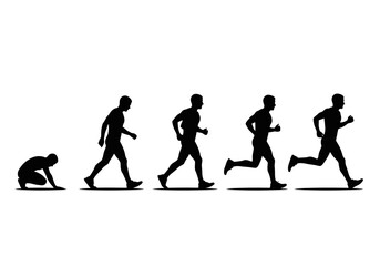 Human evolution from crouching to running silhouette sequence.
