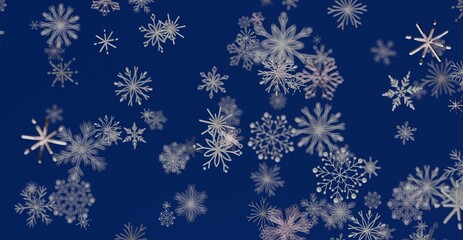 Abstract background featuring falling snowflakes on a deep blue backdrop, perfect for winter holiday designs and festive promotions.