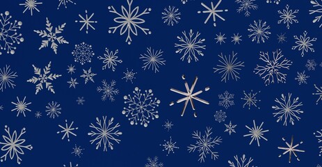 Beautiful winter background with silver snowflakes on a deep blue backdrop, perfect for Christmas, holiday, or festive designs.