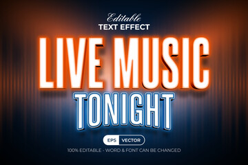 Live Music Text Effect 3D Style. Editable Text Effect Neon Light.