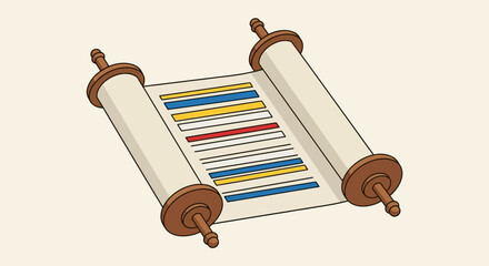 Illustration of a scroll with colorful lines on a light background.