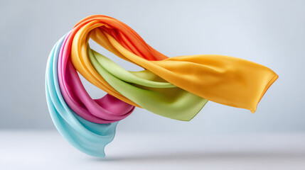Elegant silk scarf flowing gracefully in a minimalist studio setting