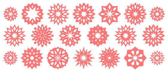 Collection of stylized decorative winter snowflakes and multi-rayed stars. Cute vector illustration for decorating Christmas backgrounds for advertising banners, children's New Year's parties.
