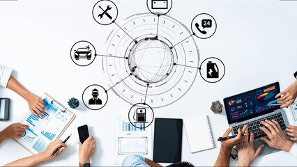 Car service and insurance provide vehicle maintenance, car insurance coverage claim app, and...