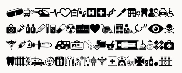 Obraz premium Collection of Hospital Icons on a white background and editable