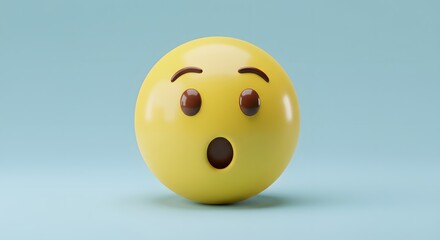 Fototapeta premium Expressive Yellow Face Emoji with Wide Eyes and Open Mouth, Conveying Surprise or Shock, Rendered in 3D
