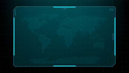 Futuristic user interface display with world map background for digital data analysis. Technology screen for global network, communication concept. © hiten666
