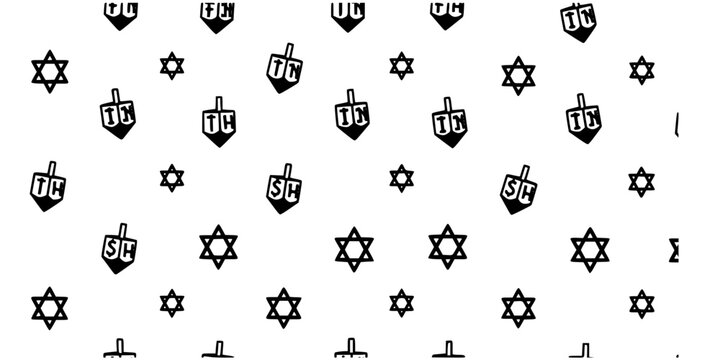 Hanukkah Seamless Pattern Dreidels and Stars Vector