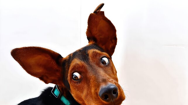 Close up Portrait of a Doberman Pinscher Showcasing Curious Expression Indoors