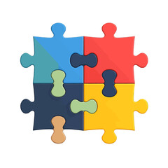 Obraz premium Four Colorful Puzzle Pieces Interconnected in a Square Formation on a White Background Showing Simplicity and Strategy