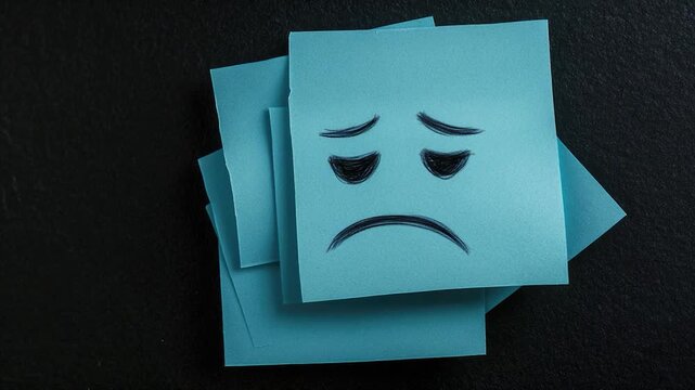 A simple drawing of a sad face on a blue piece of paper, perfect for conveying emotions in various contexts
