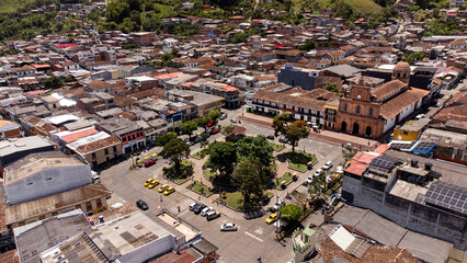 Riosucio, Caldas - Colombia. October 7, 2025. Drone view. Municipality located in the...