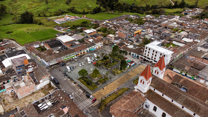 Fototapeta premium San Jose de la Montaña, Antioquia, Colombia. August 31, 2025. Aerial view from a drone, with an average temperature of 13 degrees Celsius.