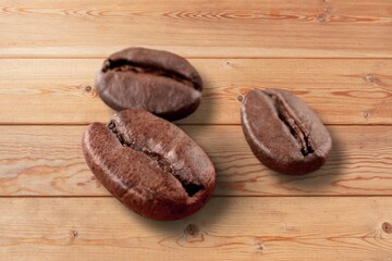 Fresh aroma roasted coffee beans on desk
