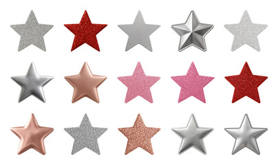 Fototapeta premium PNG Colorful metallic and glitter stars, element set on transparent background