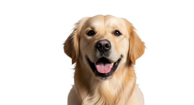 Happy Golden Retriever Smiling, Isolated on White Background, Realistic Animal Portrait Photo, Transparent PNG Concept