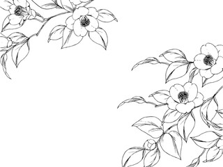 ペンで描いた椿の枝のフレーム2