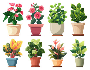 Fototapeta premium PNG Vibrant potted plants illustration, element set on transparent background