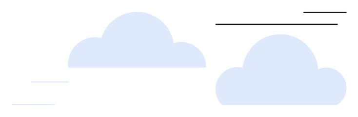 Blue clouds with thin horizontal lines illustrating air movement and wind. Ideal for weather, nature, simplicity, tranquility, speed, environment, and minimalistic design themes. Simple flat metaphor