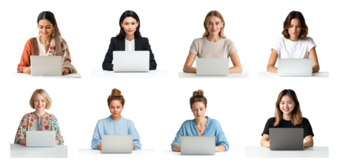 PNG Diverse women using laptops, element set on transparent background