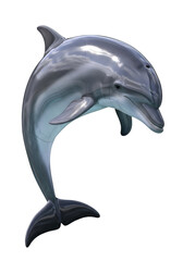 Fototapeta premium Dynamic 3D illustration of a graceful bottlenose dolphin leaping, isolated on a pure white background.
