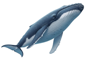Majestic Blue Humpback Whale Illustration Isolated on White Background, Graceful Marine Life Vector Art of a Powerful Ocean Animal