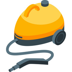 Yellow and gray canister vacuum cleaner with hose and nozzle on transparent background isometric view clean appliance for home cleaning