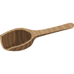 Wooden scoop with textured handle and empty bowl isolated on transparent background for cooking and serving food preparation