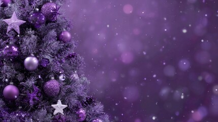 Fototapeta premium Purple Christmas tree with purple Christmas balls and a purple background