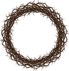 Dark brown tangled branches forming a circular wreath shape twigs