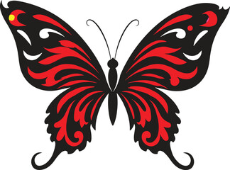 Stylized black red butterfly with yellow eye detail insect wings vector