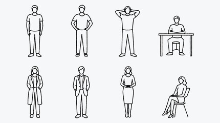 Set of people in different poses line drawing illustration vector