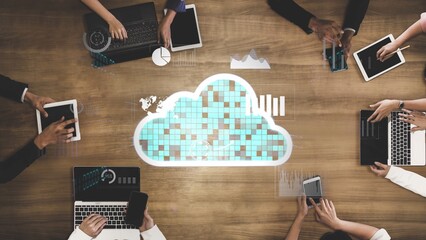 Cloud computing, cloud strategy, and cloud technology transforming digital infrastructure with...